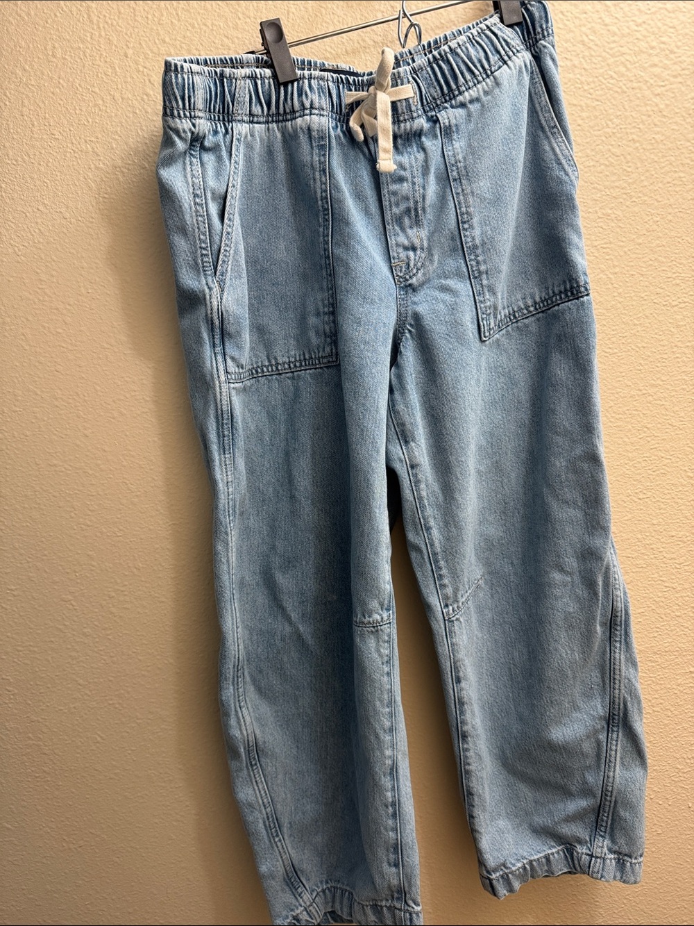 GAP Light Wash Barrel Denim Jeans with Drawstring